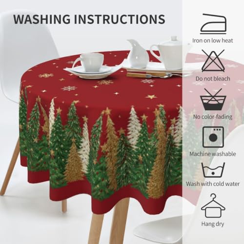 GOLIANDA Christmas Red Green Gold Tree Round Tablecloth 70 Inch Winter Snowflake Decorative Cover