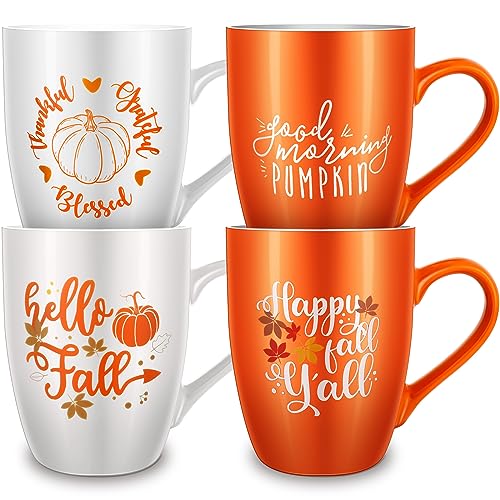 Funtery 4 Pcs Thanksgiving Coffee Mugs Fall Autumn Pumpkins Cups
