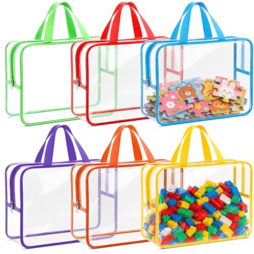 6-Pack Clear Toy Storage Bags with Zipper, Durable PVC Organizer for Toys