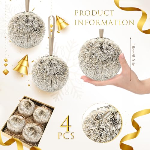 Champagne Gold Christmas Ornaments - 4 Large 6-Inch Holiday Tree Balls