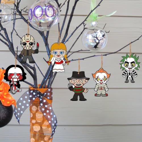 Halloween Horror Movie Wooden Ornaments Set for Small Tree - 10 Pieces