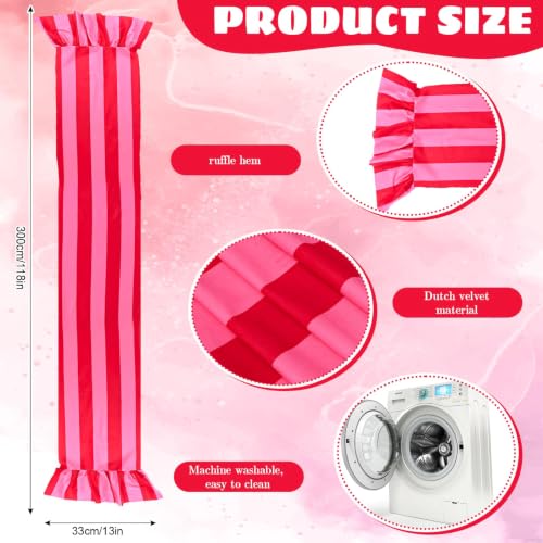 JarThenaAMCS Ruffled Table Runner Red Pink Stripes 13x118 Inch - Home Decor