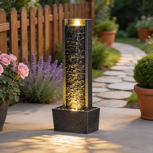 36-Inch Outdoor Floor Standing Water Fountain with LED Lights