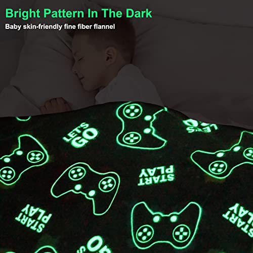 Jekeno Glow in the Dark Gaming Throw Blanket - Soft Controller Plush (50"x60")