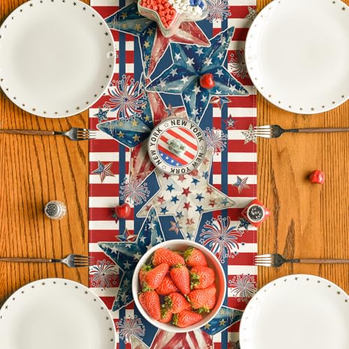 Artoid Mode American Flag 210 GSM 13x120 Inch Table Runner - 4th of July Patriotic Kitchen Decor