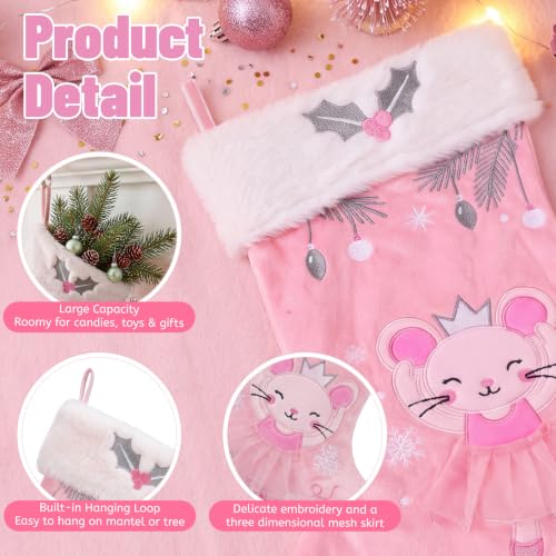 Pink Princess Christmas Stocking with Ballerina Mouse - 18 Inch Holiday Decor