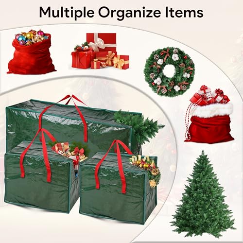 ARSUK 3pcs Christmas Tree Storage Bag 7.5 Ft Green & Black Waterproof Large Capacity with Ornaments Bags