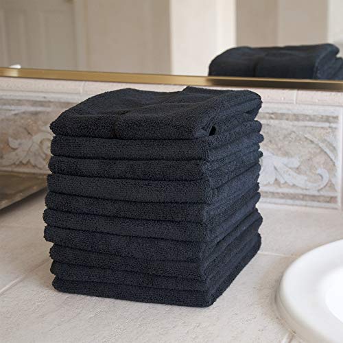 Eurow Microfiber Salon Towels 16x29 Inches Pack of 10 Black - Bleachproof & Ultra Absorbent