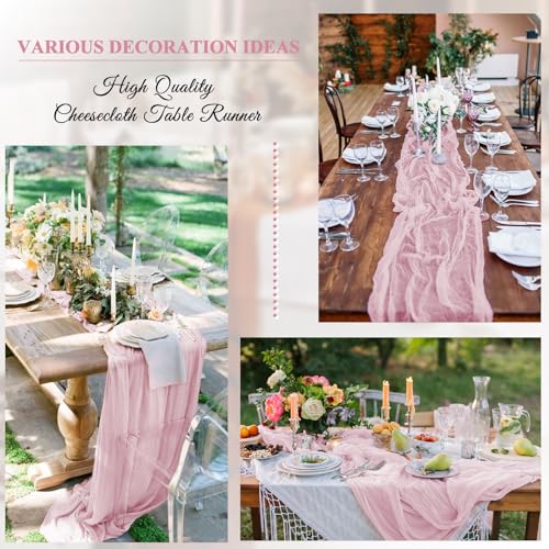 Light Pink 10 Pack Cheesecloth Table Runner 20x120in - Rustic Boho 10ft Party Wedding Décor