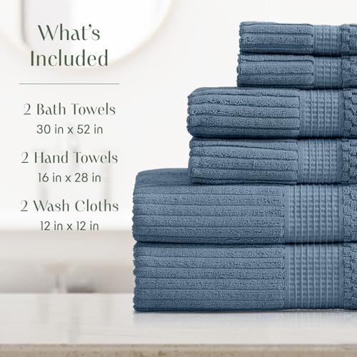 6-Piece 100% Cotton Towel Set, Textured Absorbent Bathroom Towels