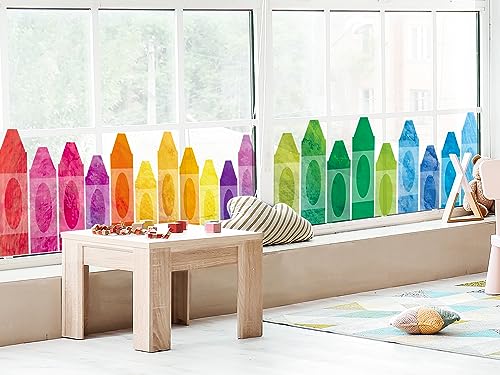Colorful Crayon Window Clings - 9 Sheets Double-Sided Decor