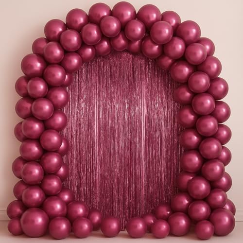 Voircoloria Burgundy Foil Fringe Backdrop Curtains 3.28x6.56ft 3pcs - Burgundy / 3