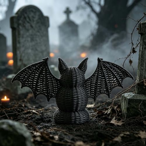 Hand-Woven Black Rattan Bat Figurine - Halloween & Gothic Table Decor