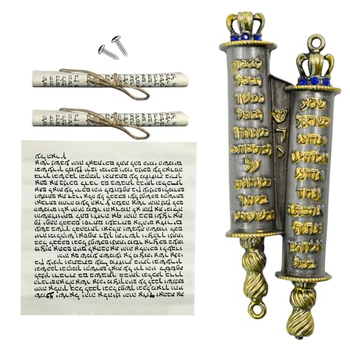 Metal Mezuzah Case for Door with 2 Scrolls, Gold Alloy Religious Decor