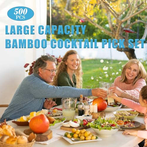 500PCS Natural Bamboo Cocktail Picks Set - 6 Styles & 4 Sizes for Drinks & Appetizers