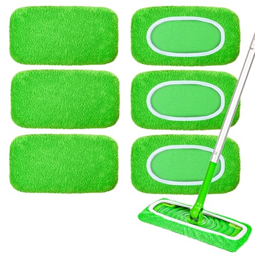 Reusable Microfiber Mop Pads 6-Pack - Washable Wet & Dry Sweeping Refills