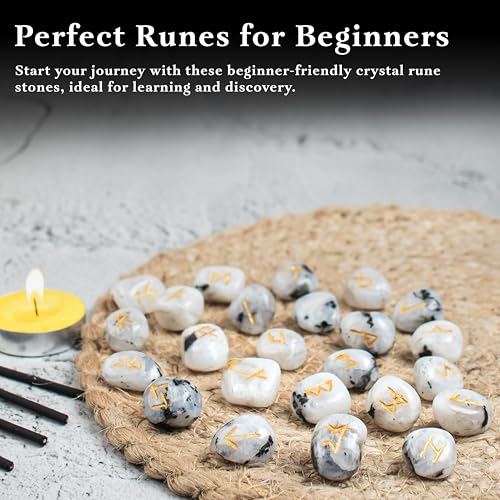 Rainbow Moonstone Rune Stones Set, 25-Piece Elder Futhark Divination Kit