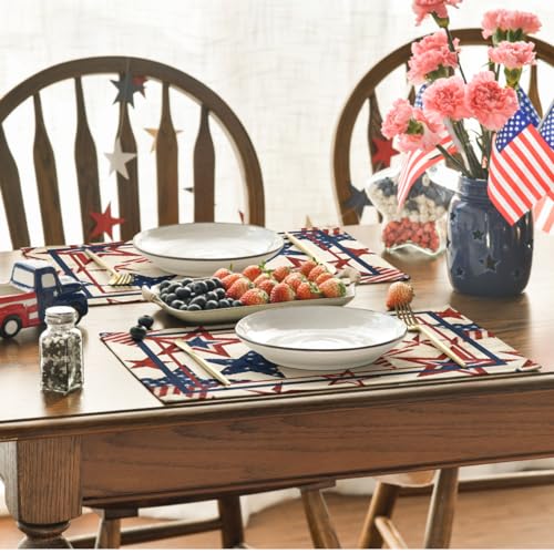 Artoid Mode Stars Stripes Patriotic 12x18 Inch Placemats Pack of 4 Beige - 4th July Memorial Day Table Mats