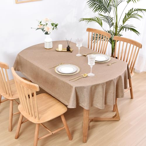 Wolkemer Faux Linen Oval Tablecloth 60 x 84 Heavy Duty, Wrinkle Resistant fabric, Farmhouse Rustic - Flaxen