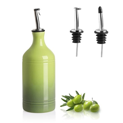 Sweejar Ceramic Olive Oil Dispenser Bottle, Opaque Oil Cruet Protects to Reduce Oxidation, Suitable for Storage Vinegar, Coffee Syrups & Other Liquids, Pack of 1, 15.5 Fl Oz(Gradient Green)