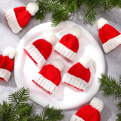 Bencailor 12 Red Christmas Knit Santa Hats with Pom Poms - Holiday Decor
