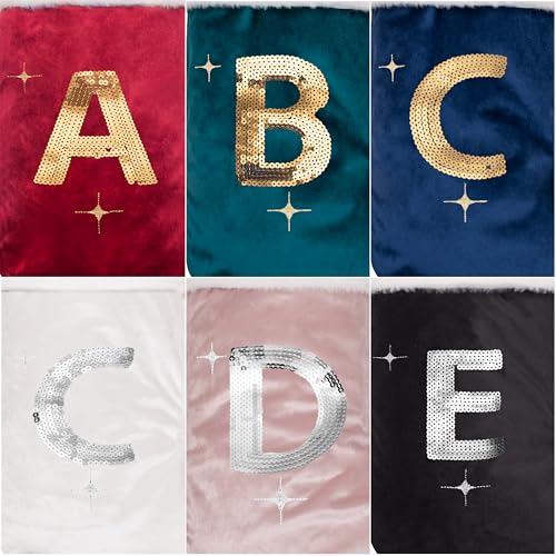 BHD Beauty Initial Green Velvet Silver Sequin Stocking with Monogram Letter C – 20-Inch Christmas Decoration