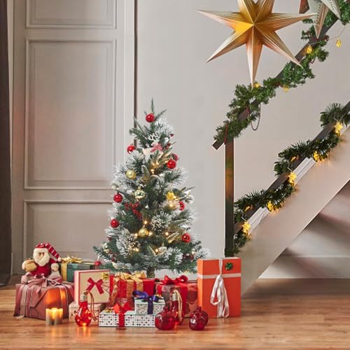 Garvee 3ft Christmas Tree with Snowman Base – Fiber Snowflake 2 Pack, Easy Indoor Setup