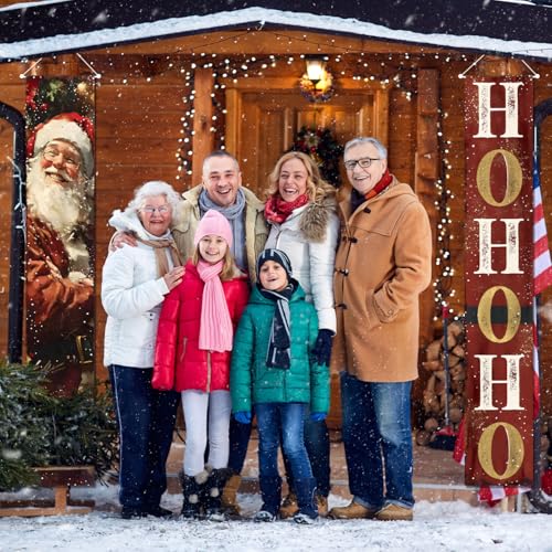 Christmas Door Banner with Santa & 'Ho Ho Ho' - 2 Pack Holiday Porch Decorations