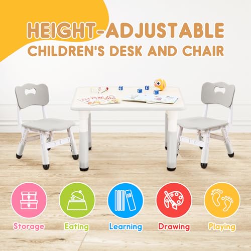 Kids Adjustable Table and Chair Set with Wipeable Doodle-Friendly Surface