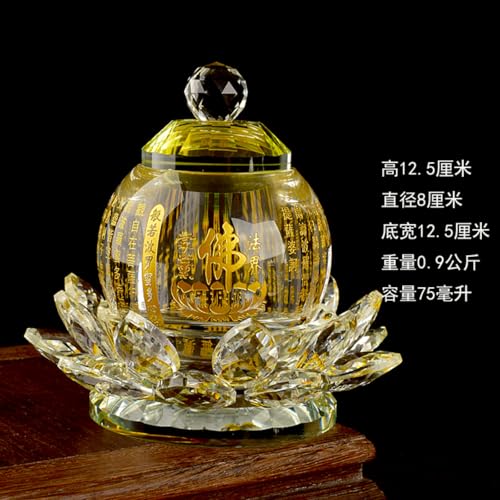 FENNYYAR Crystal Buddha Water Cup Lotus Ornament for Religious Offerings 12.5cm