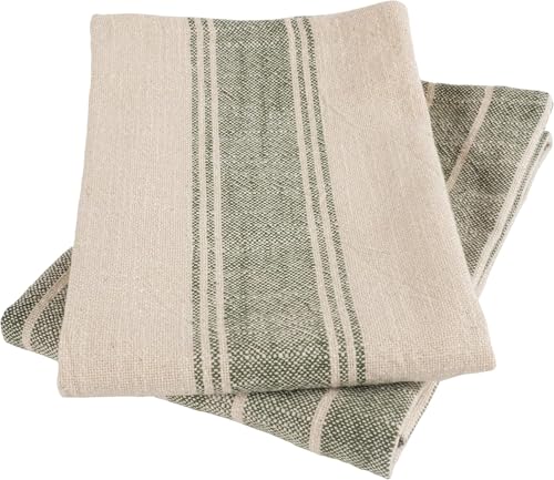 Rustic Farmhouse Cotton Kitchen Towels - 18 x 28 Inch, Set of 4, Olive