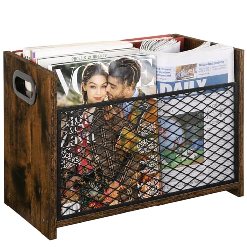 Rustic Metal Magazine Rack, Farmhouse File Storage Basket for Home Office
