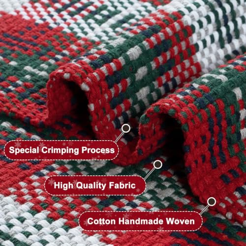 KIMODE Christmas Door Mat Outdoor Red & Green Plaid 3x5 ft Rug - Holiday Decor