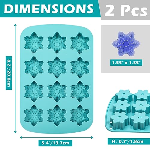 Kamehame Snowflake Ice Cube Mold Set 8.15 x 5.4 x 0.7 inches, 2-Pack, Silicone Christmas Snowflake Trays for Drinks & Desserts, Blue