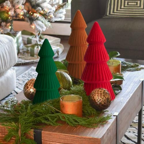 MOREDOTS Velvet Christmas Trees Set of 3 Indoor Holiday Decor - Modern Cone Design