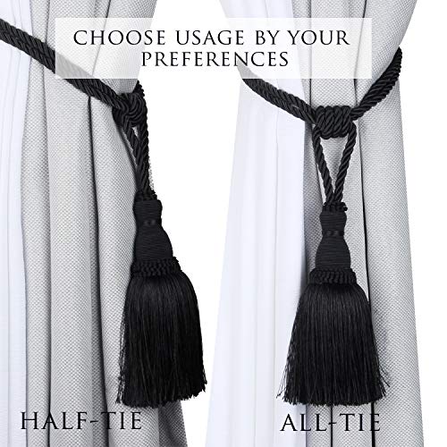 2-Pack Handmade Tassel Curtain Tiebacks - 23.6-Inch Silky Drapery Holdbacks