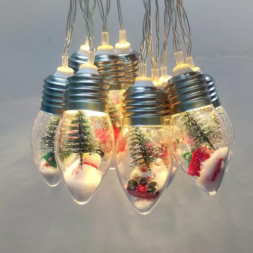 Fonusty 8ft Snow Globe Battery-Operated Christmas Lights, 12 LED with Timer - Indoor String Lights for Bedroom Porch Garden (12 Count Tree Lights Variant)