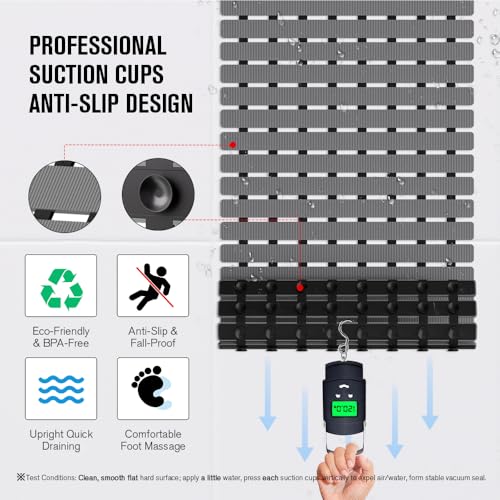 Non-Slip Bathtub Mat with Suction Cups and Drain Holes - 27.5 x 15.7 Inch