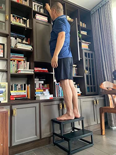 Heavy Duty 2-Tier Step Stool, Metal & Wood Non-Slip Stool for Kitchen