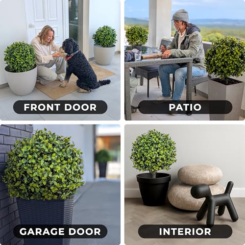Artificial Boxwood Topiary Ball with Ground Spike, 2-Pack UV Protected