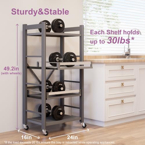4-Tier Rolling Baker's Rack with Pull-Out Shelves, Microwave Kitchen Cart