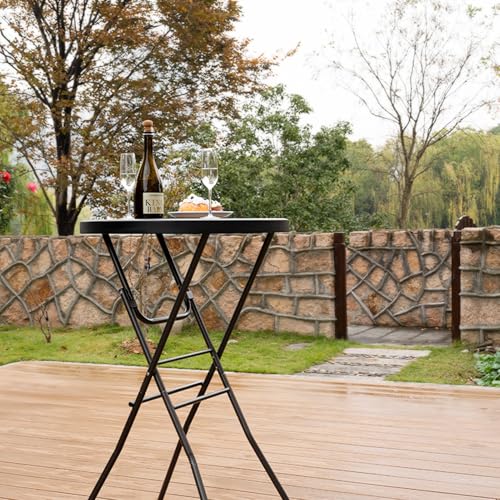 28-Inch Round Folding Cocktail Table, High Top Portable Bar Table