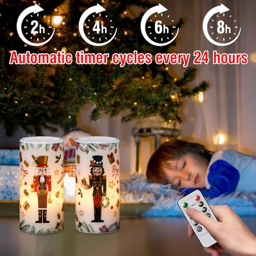 Lasumora 2 Pack Flameless Nutcracker Candles with Remote Timer - Christmas Decor
