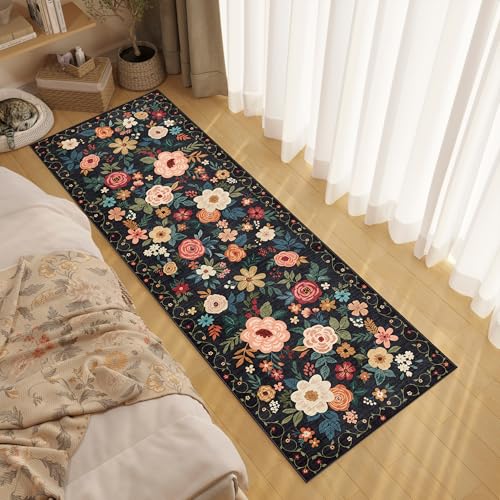 2.6x8 Floral Runner Rug, Washable Non-Slip Rug for Hallway and Kitchen