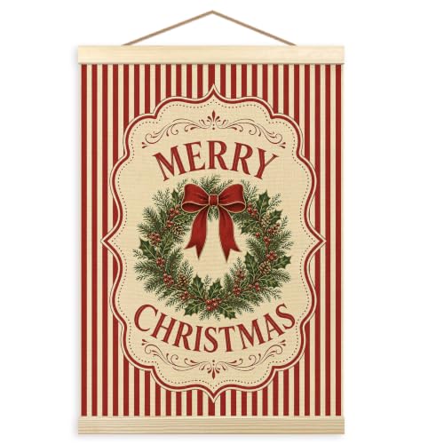 Madalo Christmas-1 Red Striped Wreath Wall Art Poster 12x16 Inch
