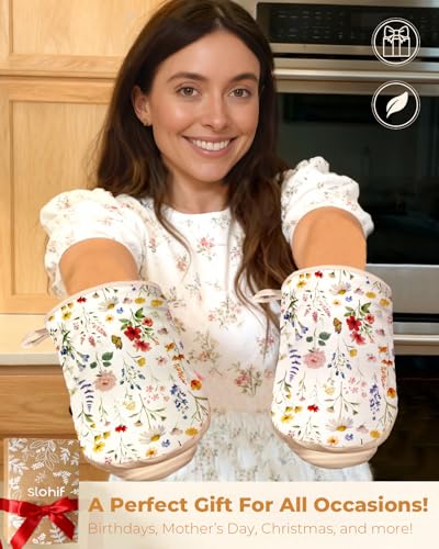 Vintage Floral Mini Oven Mitts - Heat Resistant Cotton Kitchen Gloves