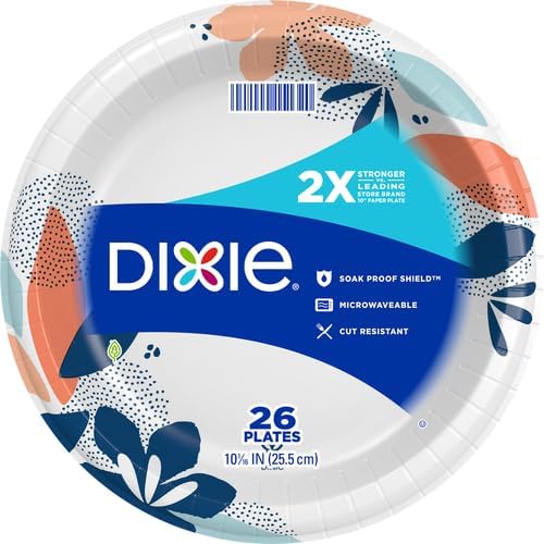Dixie Large Paper Plates - 10 Inch, 26 Count | Microwave-Safe, Soak-Proof & Cut Resistant