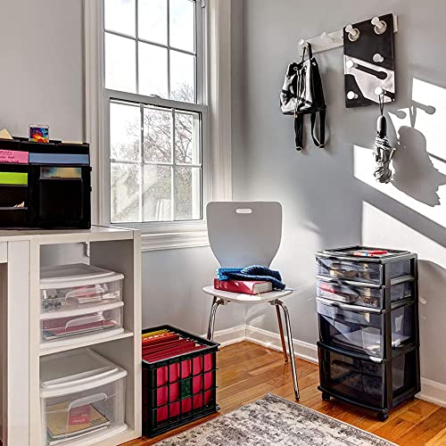 4-Tier Storage Drawer Tower Cart with Removable Wheels and Clear Bins