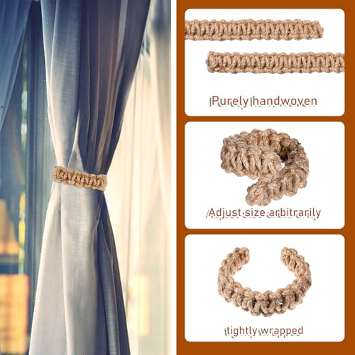 4-Pack Braided Boho Curtain Tiebacks, Rustic Flexible Rope Holdbacks