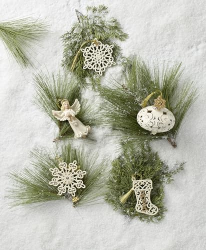 2025 Porcelain Snowflake Christmas Ornament with Gold Hanging Cord
